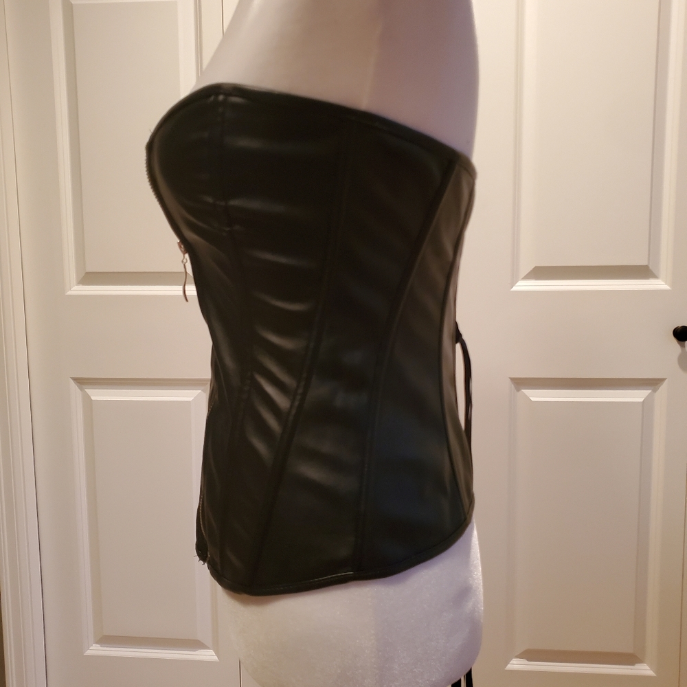 Black Boned Zipper Corset Top Sz M - Picture 3 of 6